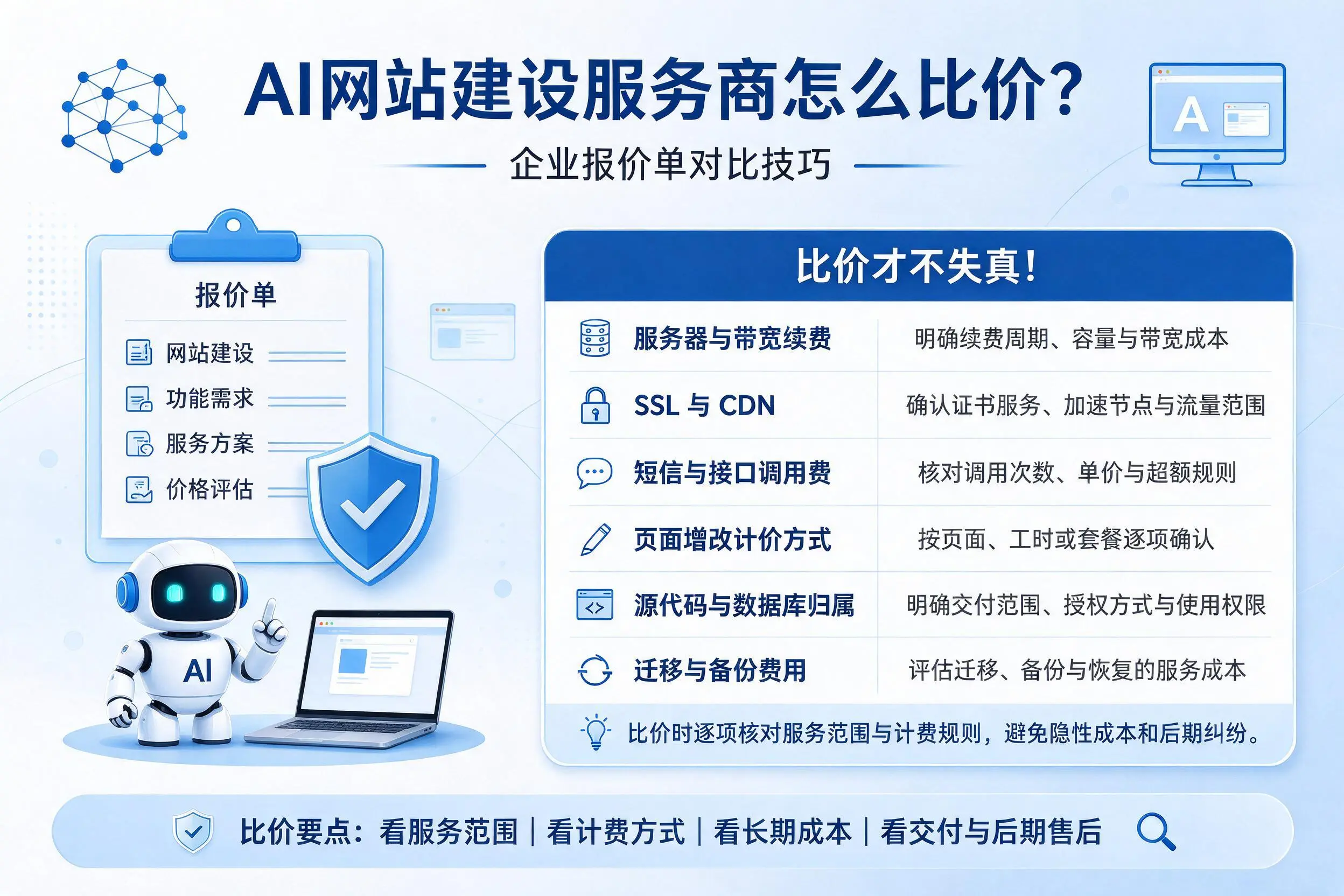 AI网站建设服务商怎么比价?银川企业报价单对比技巧