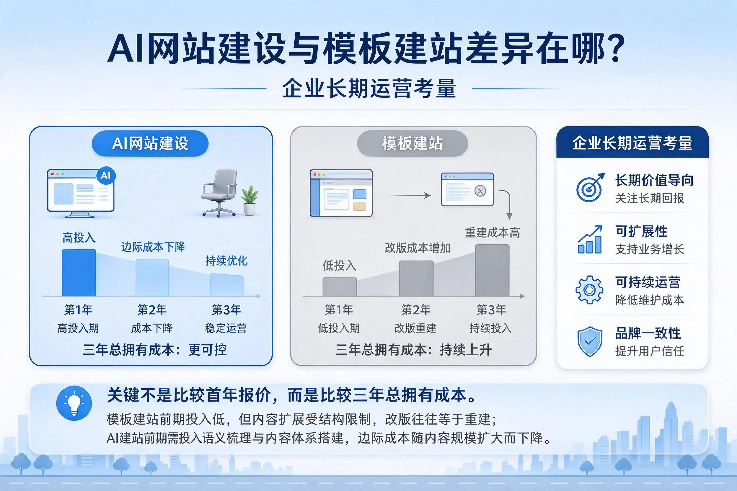 AI网站建设与模板建站差异在哪？银川企业长期运营考量
